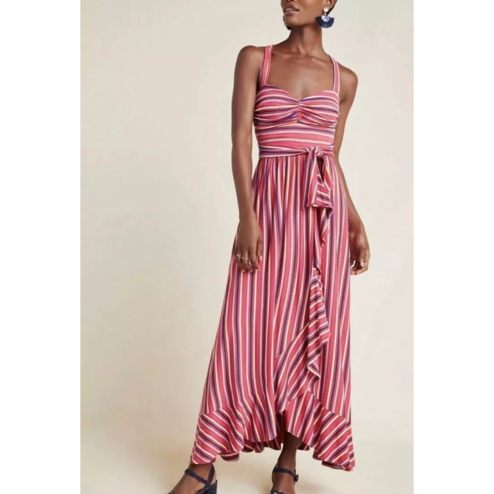 NWT Anthropologie Maeve Pink Stripe Maxi Dress